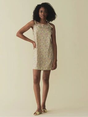 Doen Yellow Floral Tie-Shoulder Mini Dress